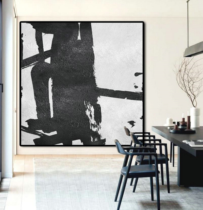 Hand Made Abstract Art,Oversized Minimal Black And White Painting - Acrylic Painting On Canvas